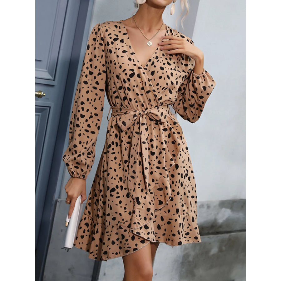 Leopard Surplice Wrap Mini Dress Apparel and Accessories
