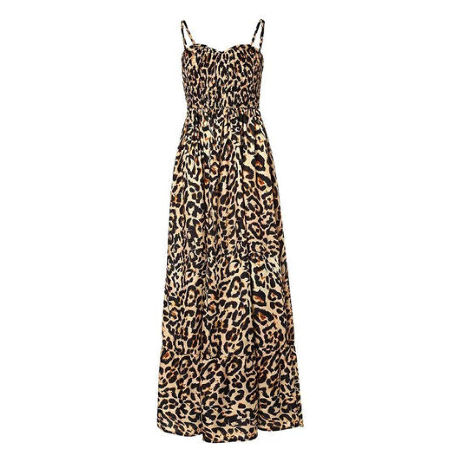 Leopard Sweetheart Neck Cami Dress Tan / S Apparel and Accessories