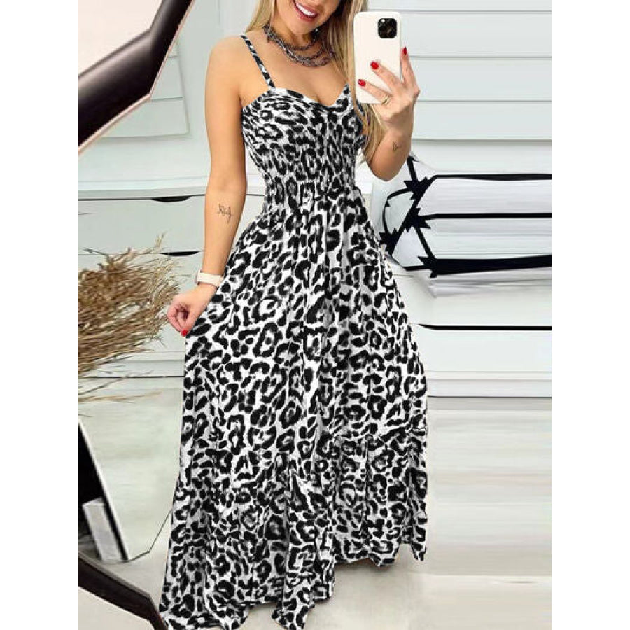 Leopard Sweetheart Neck Cami Dress Light Gray / S Apparel and Accessories