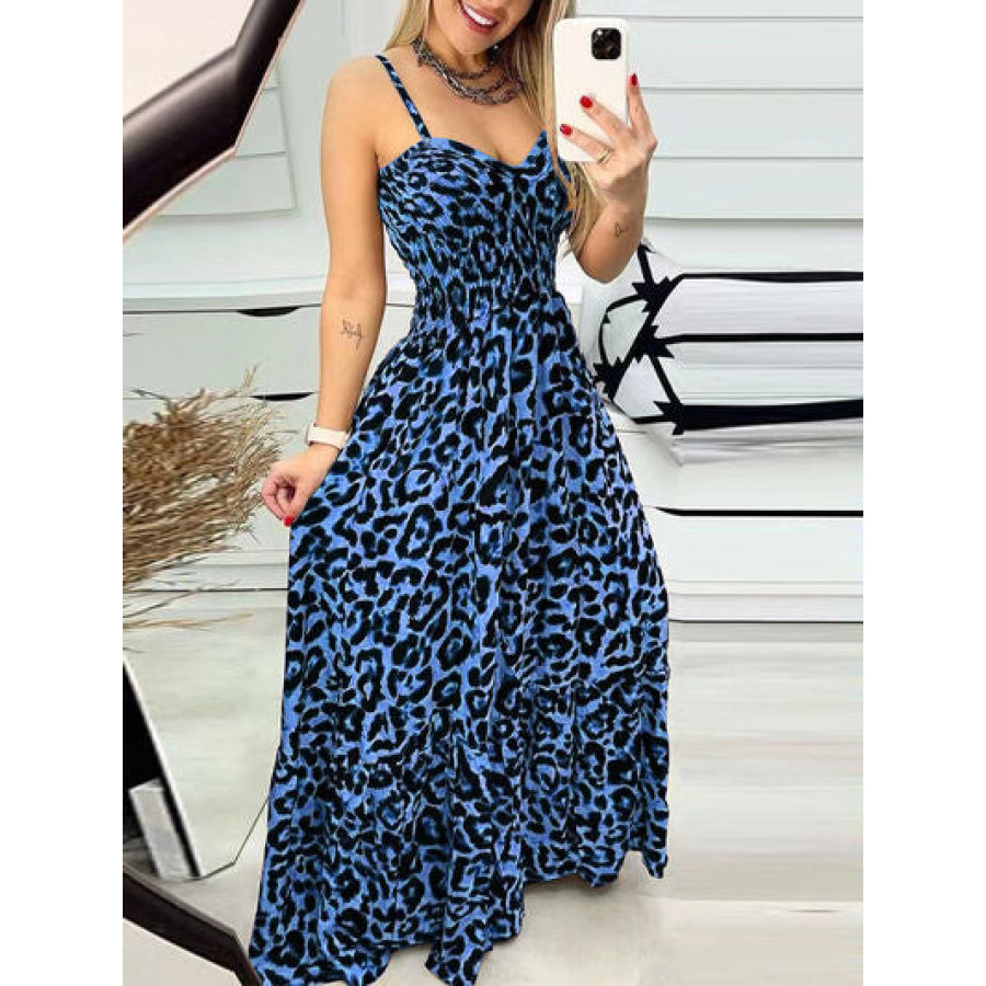 Leopard Sweetheart Neck Cami Dress Royal Blue / S Apparel and Accessories