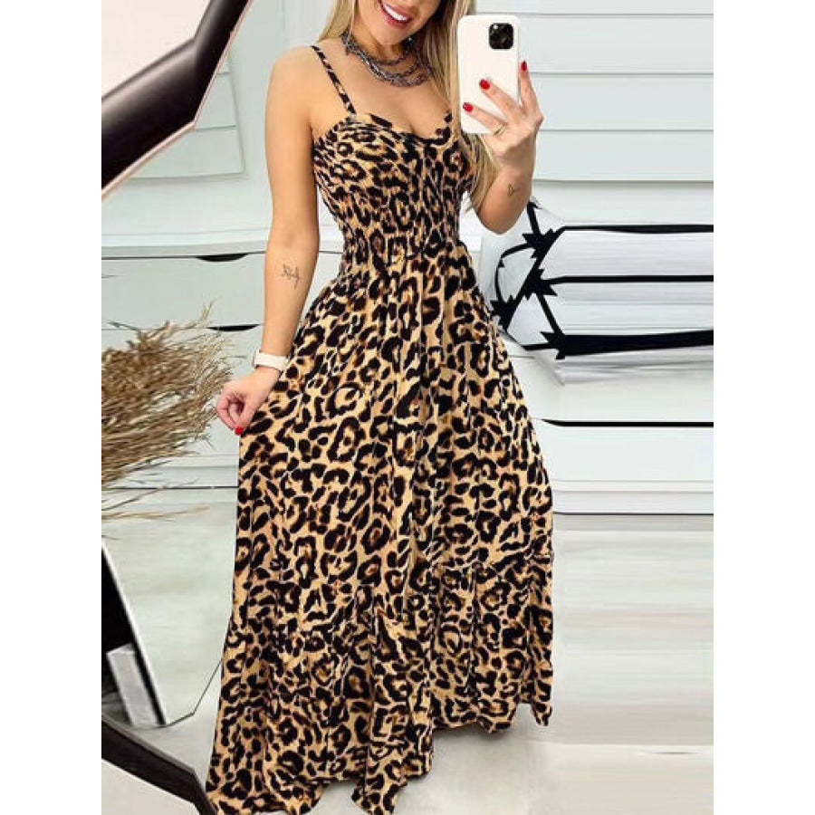 Leopard Sweetheart Neck Cami Dress Tan / S Apparel and Accessories