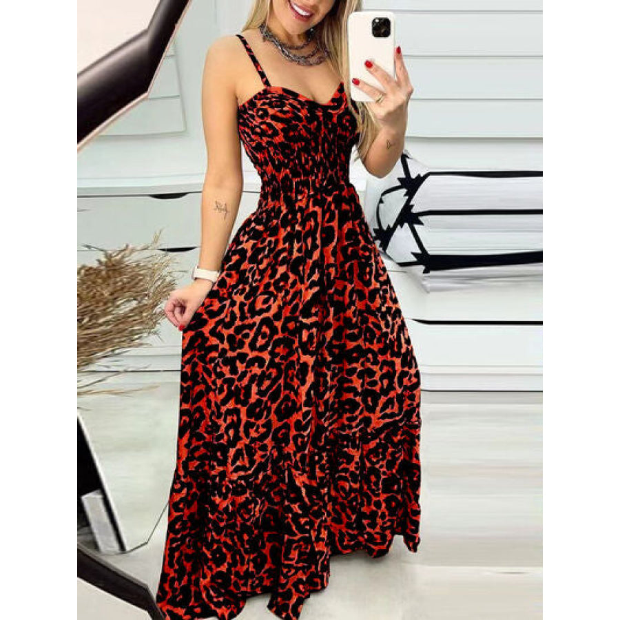 Leopard Sweetheart Neck Cami Dress Wine / S Apparel and Accessories