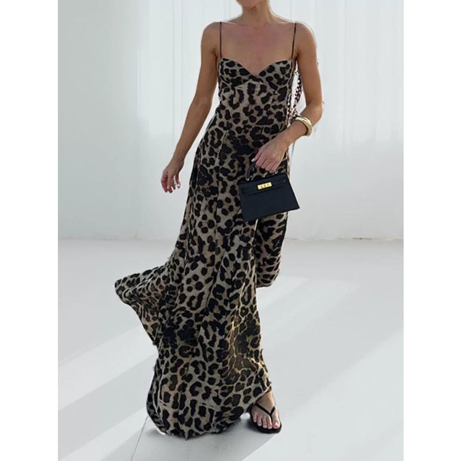 Leopard Sweetheart Neck Maxi Dress Apparel and Accessories