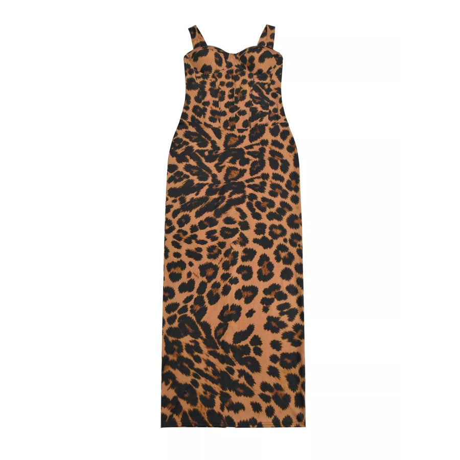 Leopard Sweetheart Neck Maxi Dress Apparel and Accessories