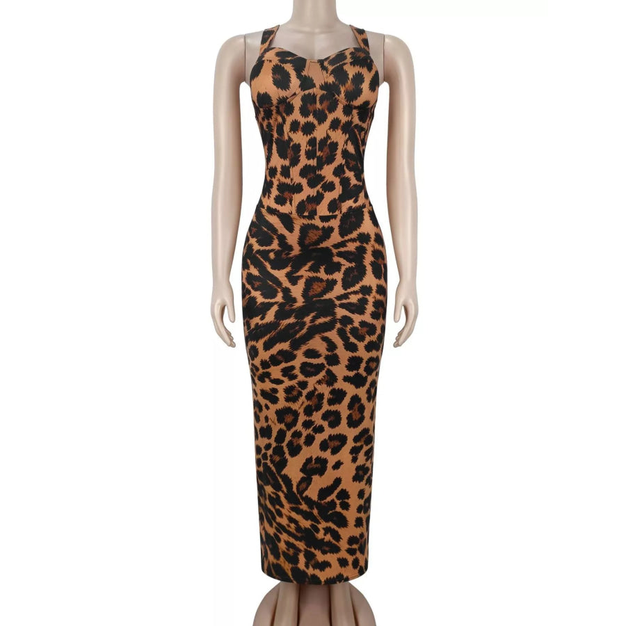 Leopard Sweetheart Neck Maxi Dress Apparel and Accessories