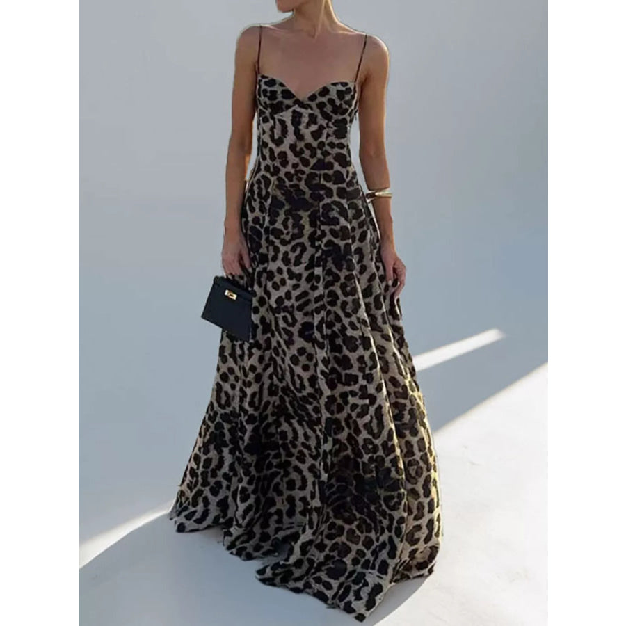 Leopard Sweetheart Neck Maxi Dress Leopard / S Apparel and Accessories