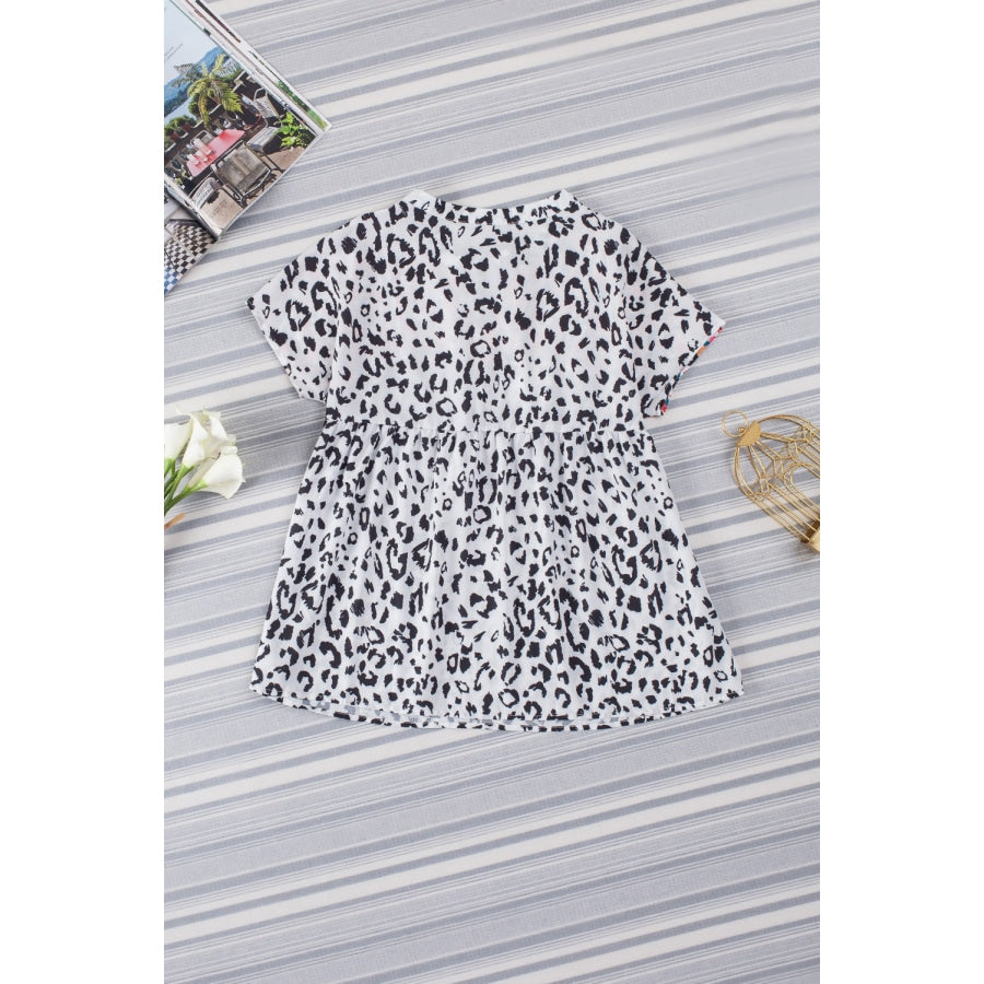 Leopard Tassel Tie Short Sleeve Top