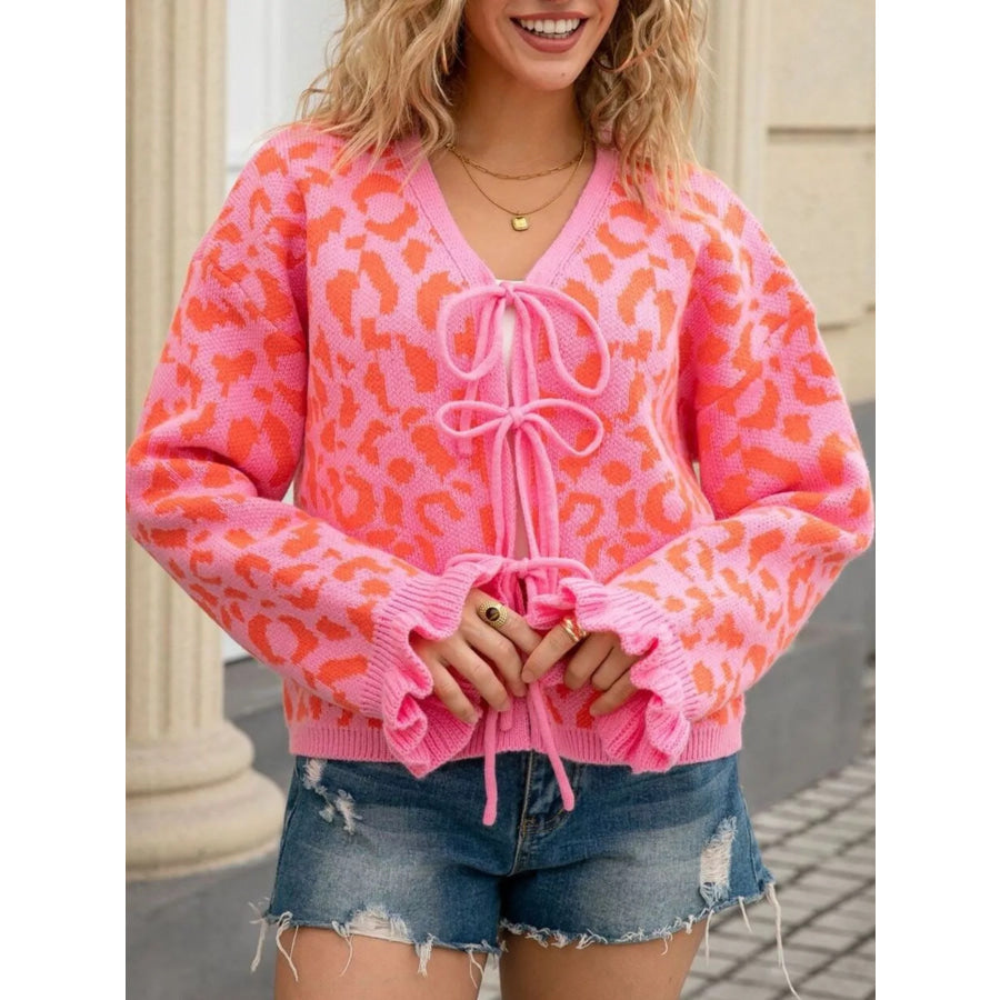 Leopard Tie-Front Cardigan Apparel and Accessories