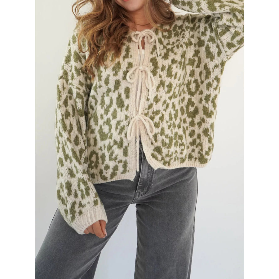 Leopard Tie-Front Cardigan Apparel and Accessories