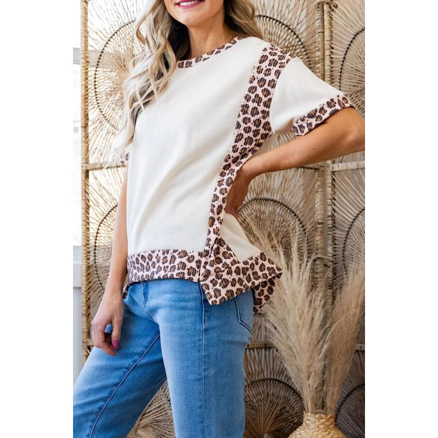 Leopard Trim Casual T-Shirt Apparel and Accessories