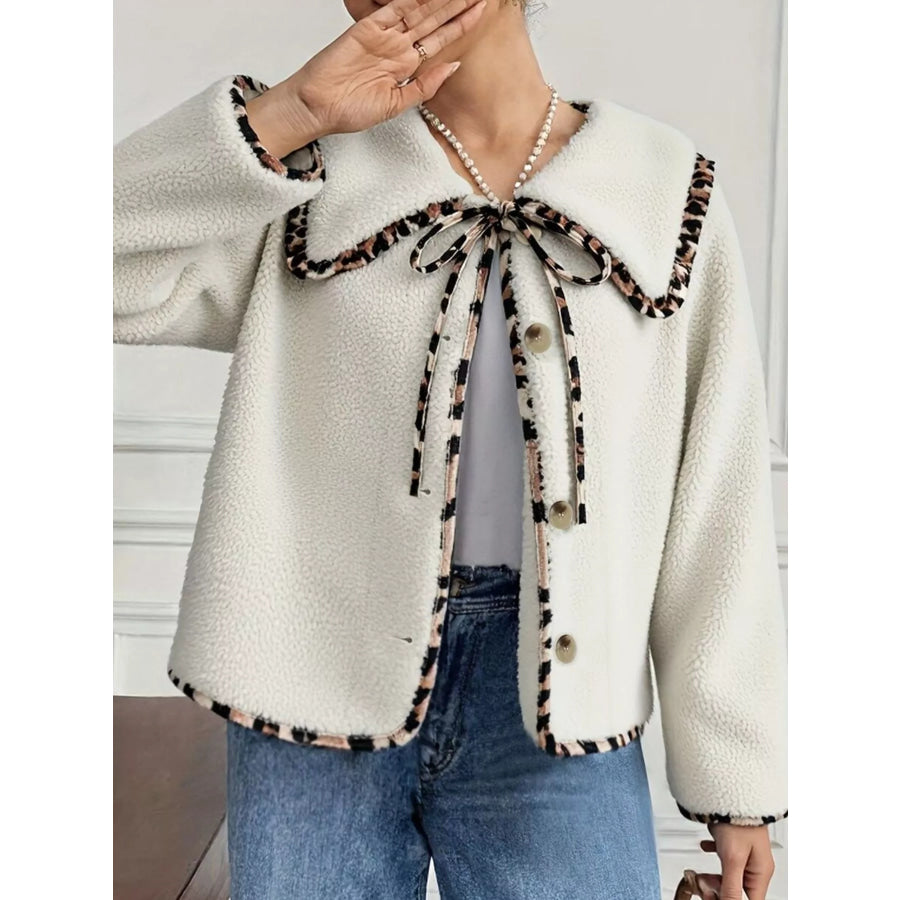 Leopard Trim Contrast Collar Sherpa Jacket Apparel and Accessories