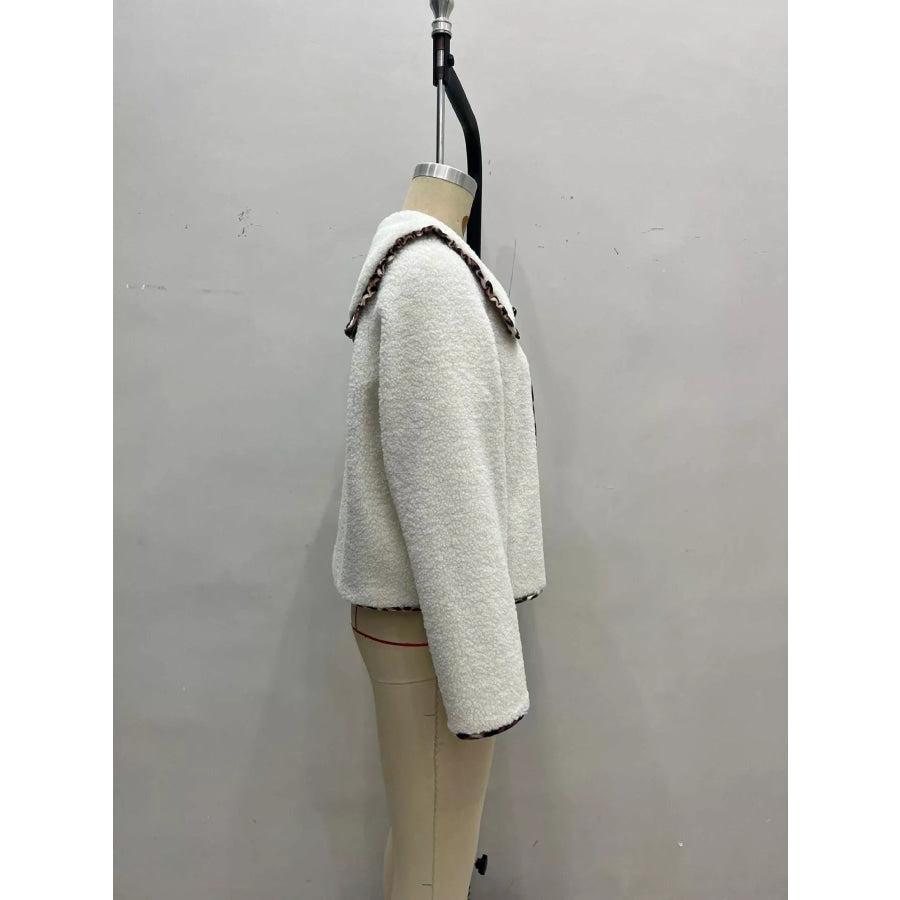Leopard Trim Contrast Collar Sherpa Jacket Apparel and Accessories