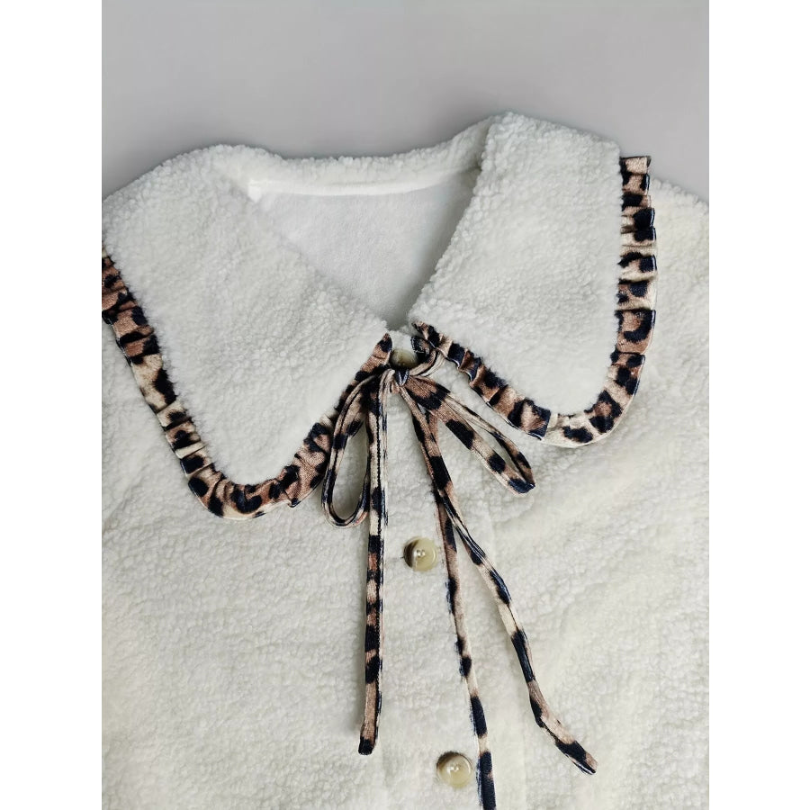 Leopard Trim Contrast Collar Sherpa Jacket Apparel and Accessories