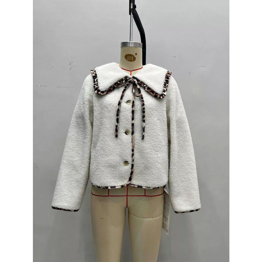 Leopard Trim Contrast Collar Sherpa Jacket Apparel and Accessories