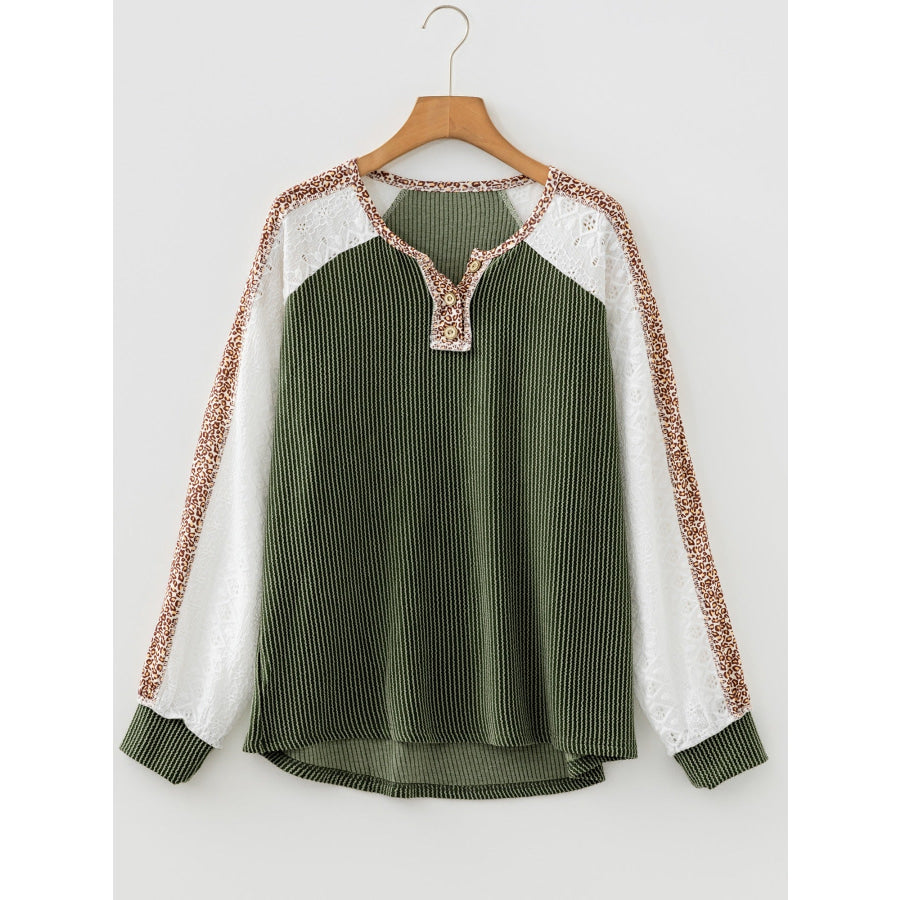 Leopard Trim Raglan Sleeve Top Apparel and Accessories