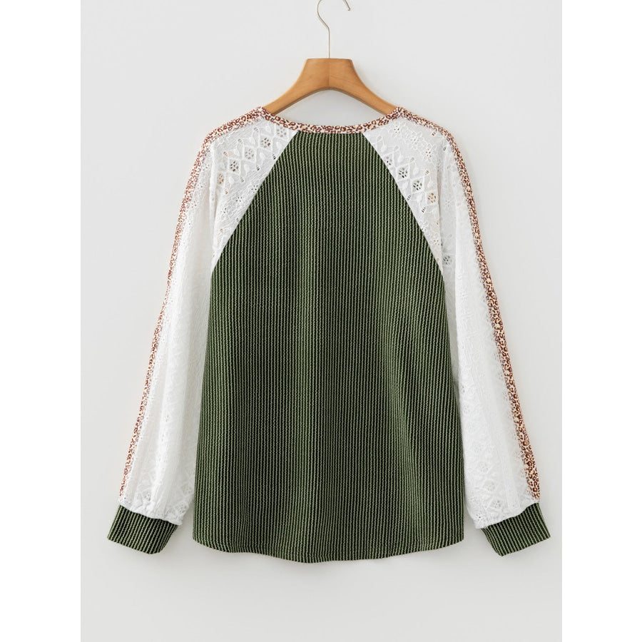 Leopard Trim Raglan Sleeve Top Apparel and Accessories
