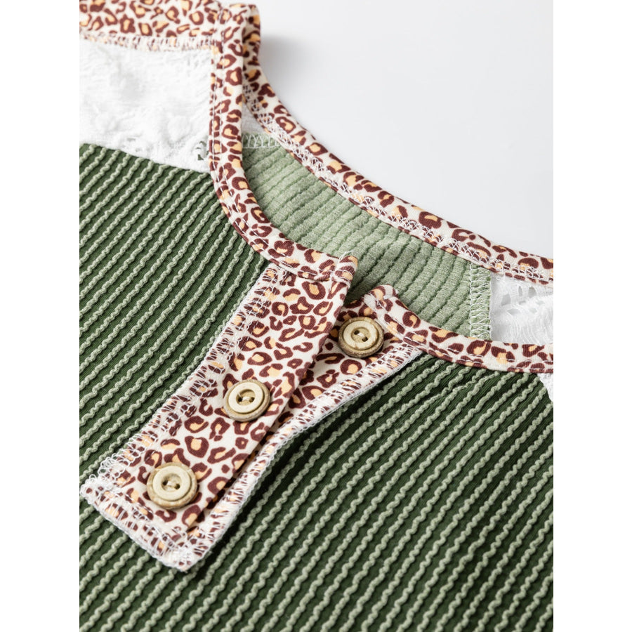 Leopard Trim Raglan Sleeve Top Apparel and Accessories