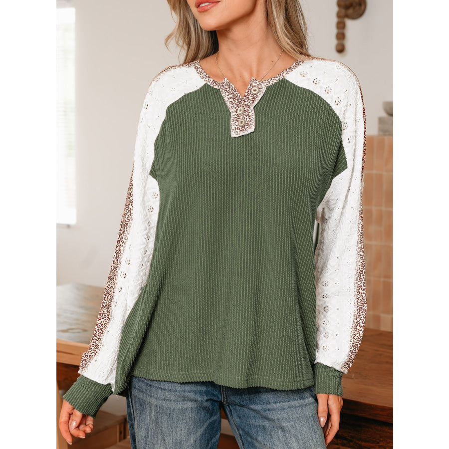 Leopard Trim Raglan Sleeve Top Apparel and Accessories