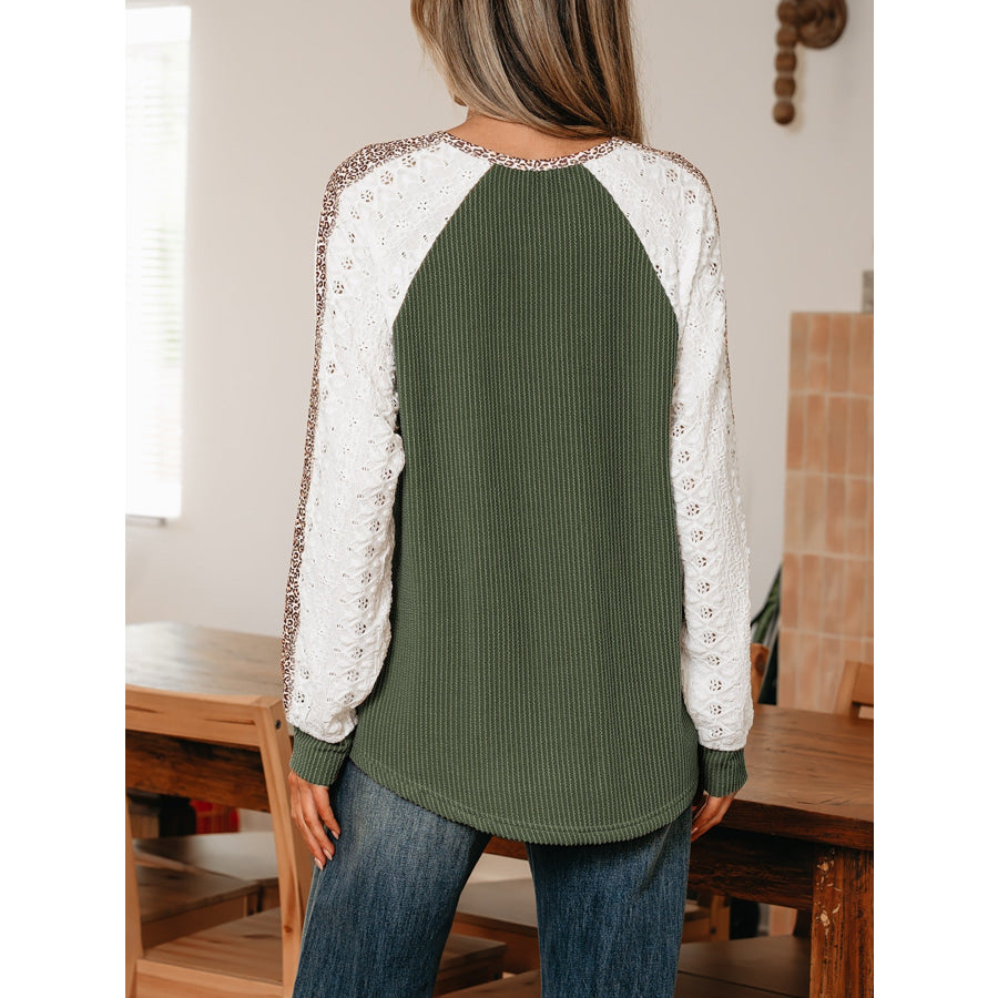 Leopard Trim Raglan Sleeve Top Apparel and Accessories