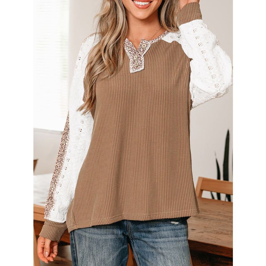Leopard Trim Raglan Sleeve Top Apparel and Accessories