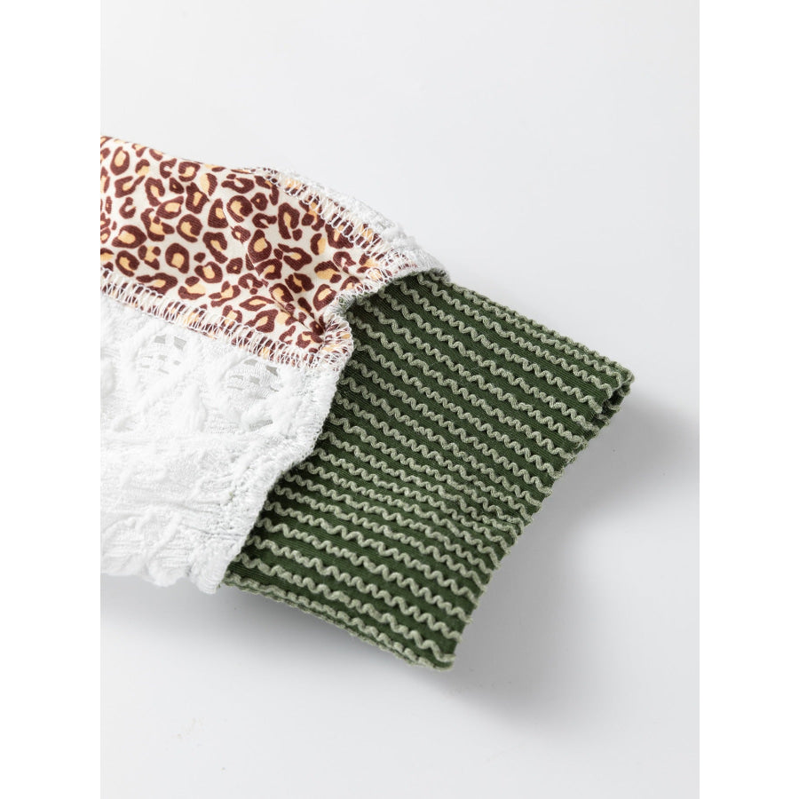Leopard Trim Raglan Sleeve Top Apparel and Accessories