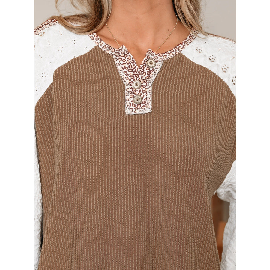 Leopard Trim Raglan Sleeve Top Apparel and Accessories