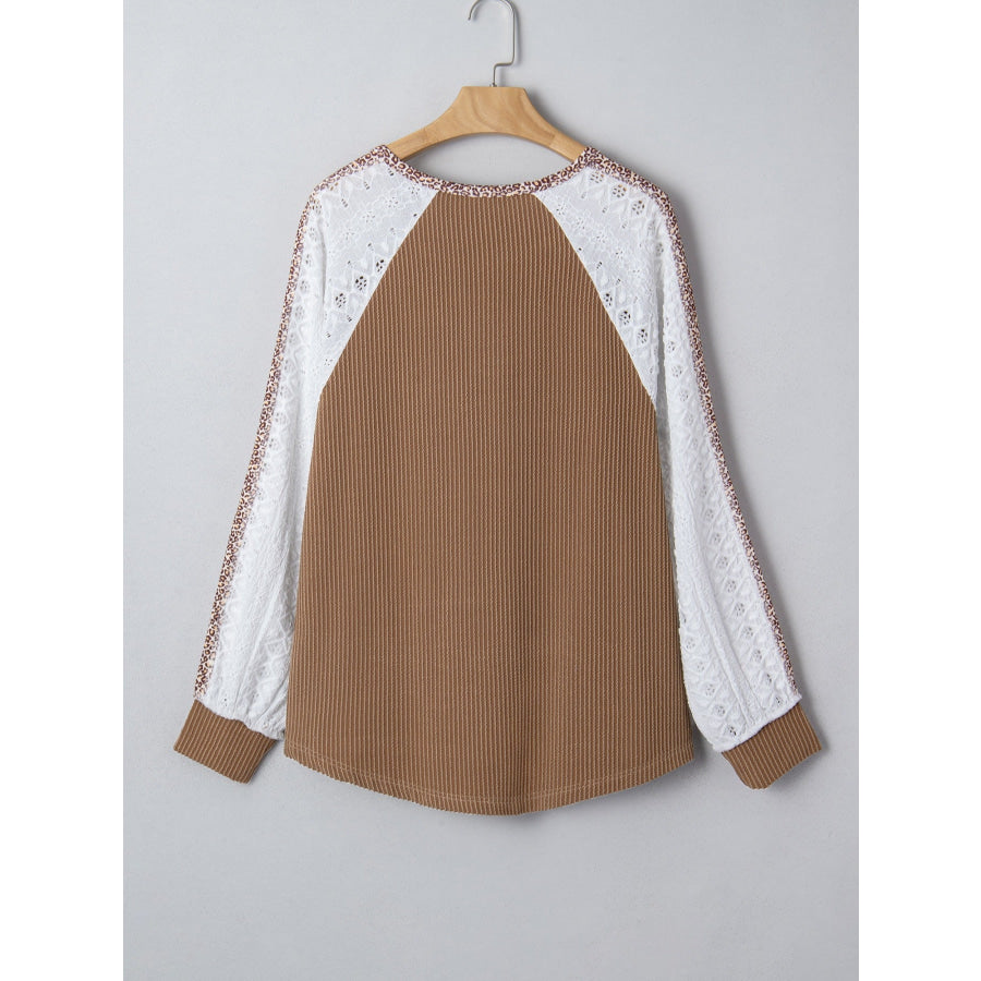 Leopard Trim Raglan Sleeve Top Apparel and Accessories