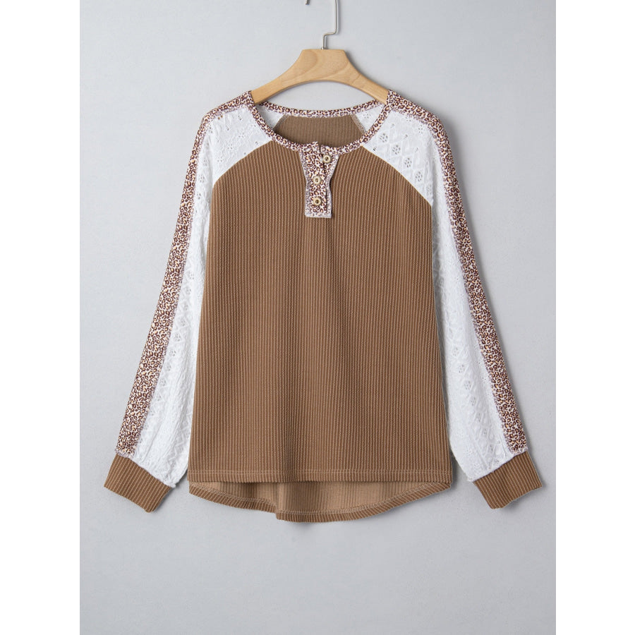 Leopard Trim Raglan Sleeve Top Apparel and Accessories