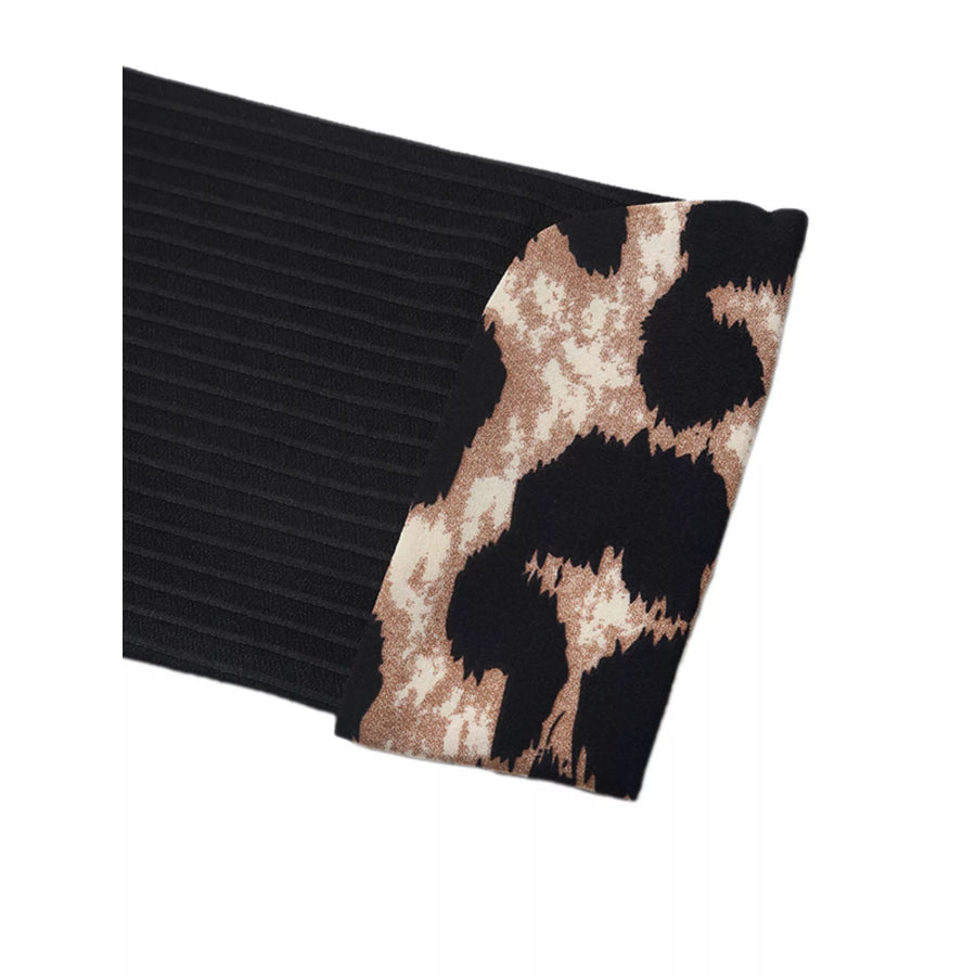Leopard Trim Ribbed Knit Bodysuit Apparel and Accessories