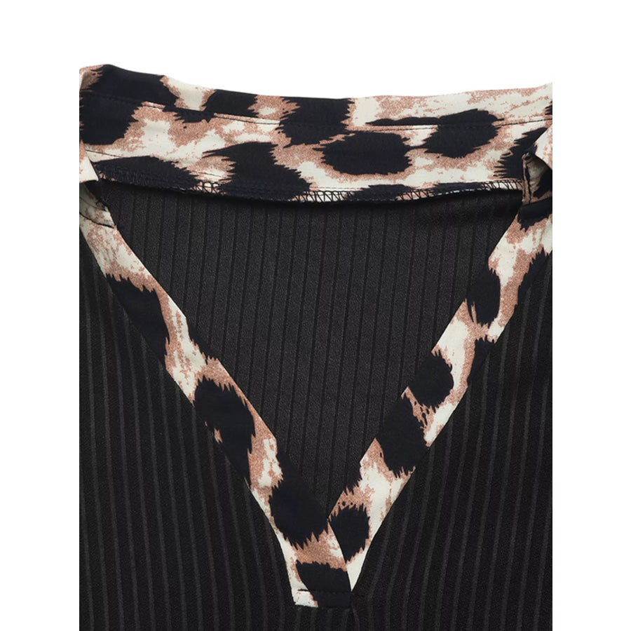Leopard Trim Ribbed Knit Bodysuit Apparel and Accessories