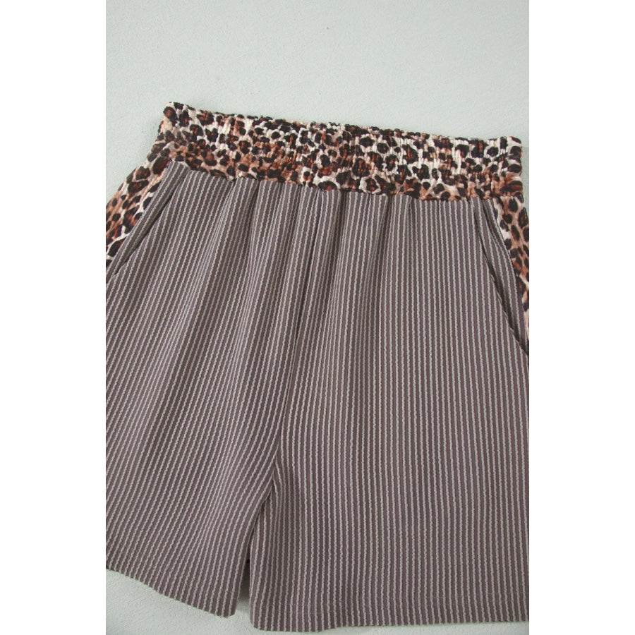 Leopard Trim Ribbed Knit Tee and Shorts Set Apparel and Accessories