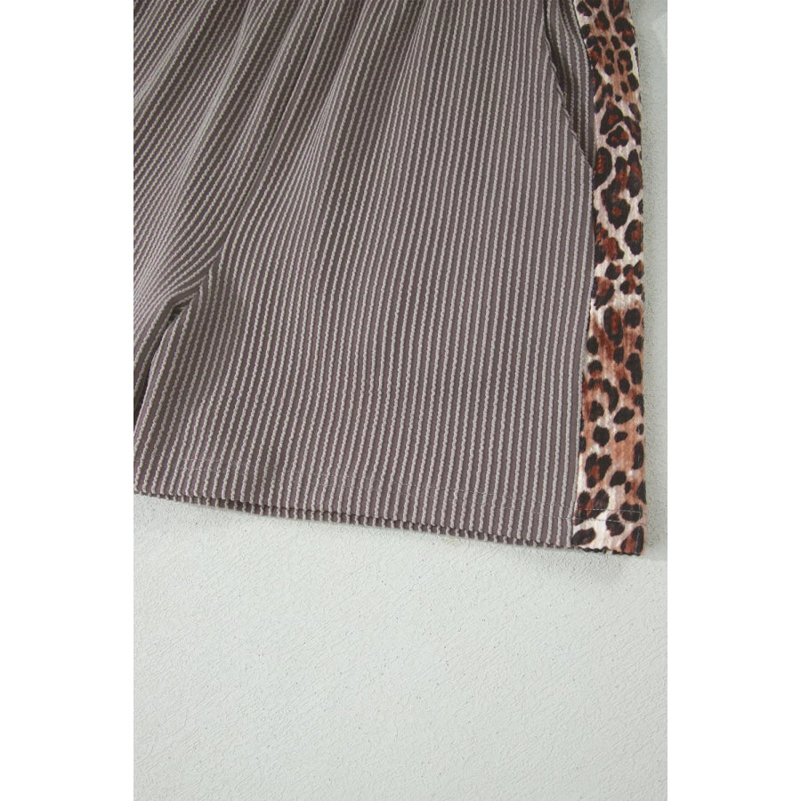 Leopard Trim Ribbed Knit Tee and Shorts Set Apparel and Accessories