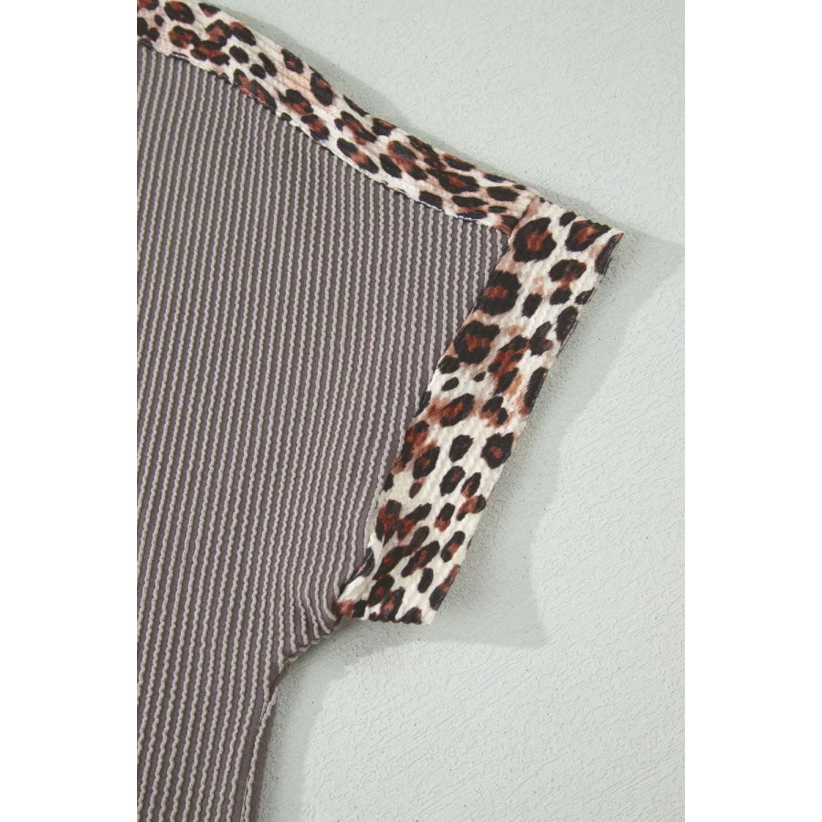 Leopard Trim Ribbed Knit Tee and Shorts Set Apparel and Accessories