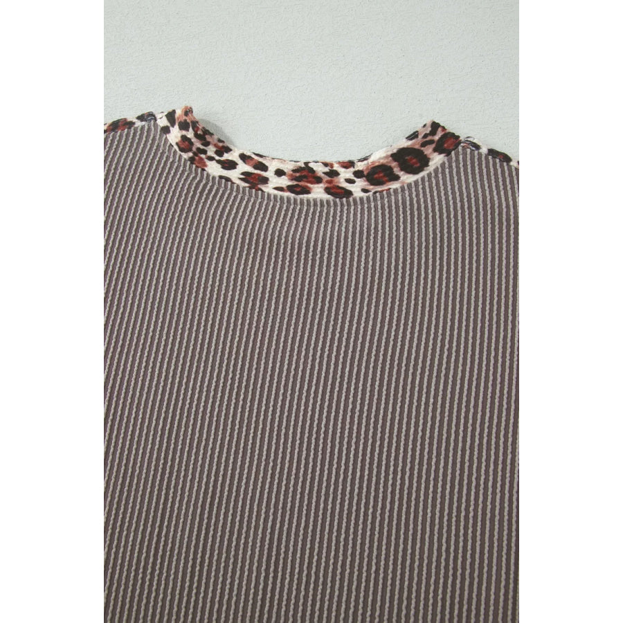 Leopard Trim Ribbed Knit Tee and Shorts Set Apparel and Accessories