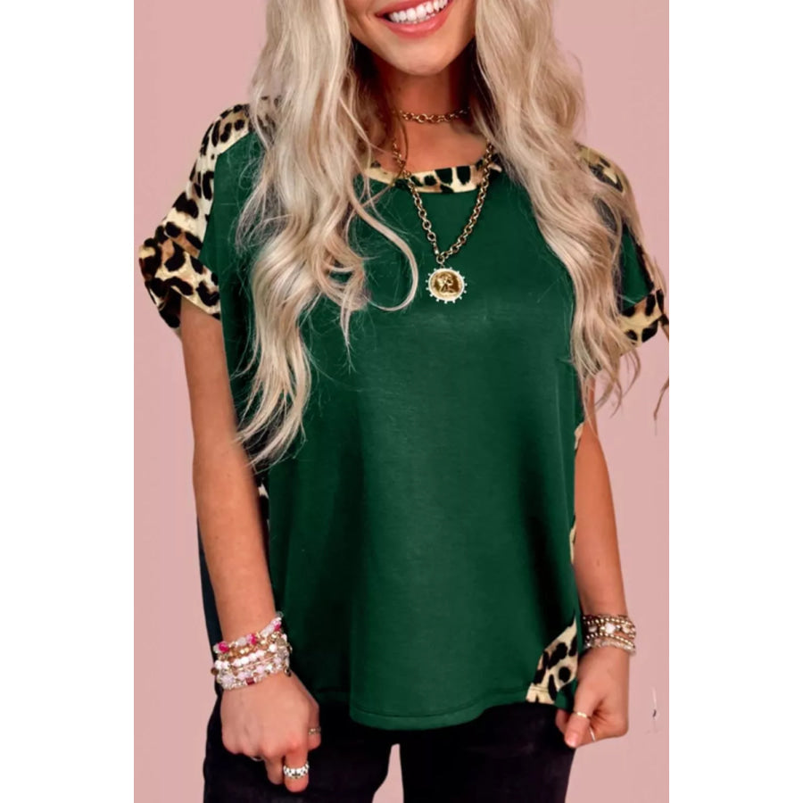 Leopard Trim Short Sleeve Relaxed Fit T-Shirt Apparel and Accessories
