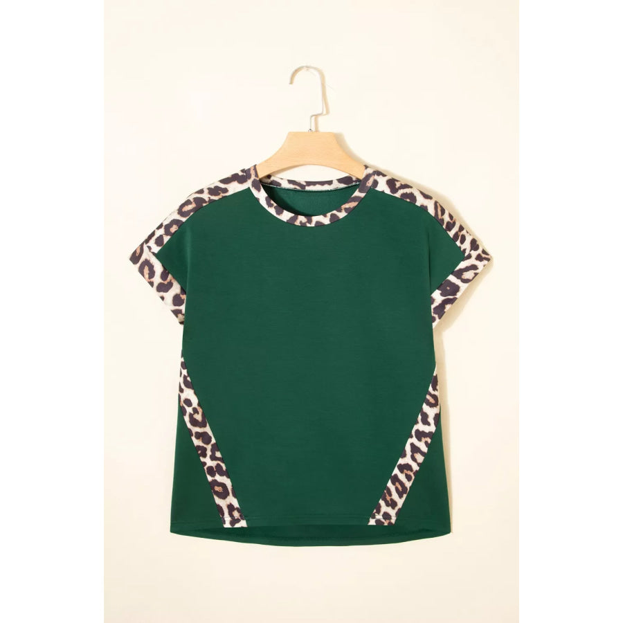 Leopard Trim Short Sleeve Relaxed Fit T-Shirt Apparel and Accessories