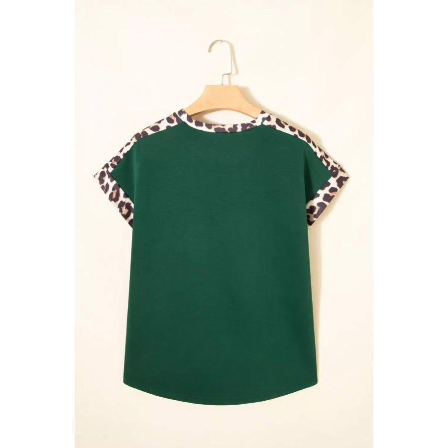 Leopard Trim Short Sleeve Relaxed Fit T-Shirt Apparel and Accessories
