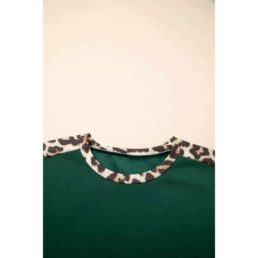 Leopard Trim Short Sleeve Relaxed Fit T-Shirt Apparel and Accessories