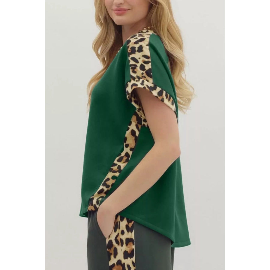 Leopard Trim Short Sleeve Relaxed Fit T-Shirt Apparel and Accessories