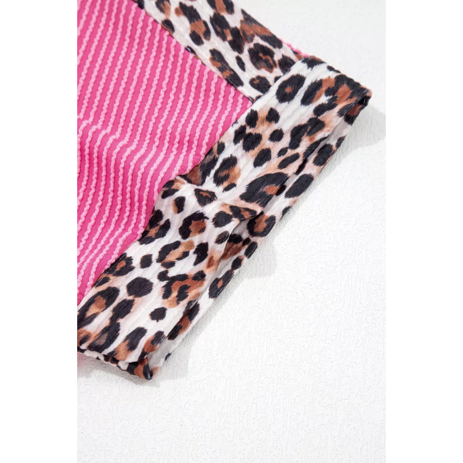 Leopard Trim Twist Ribbed Top and Shorts Set Apparel and Accessories