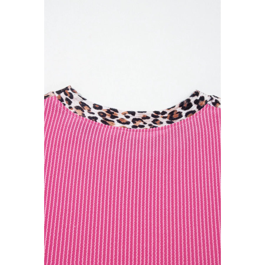 Leopard Trim Twist Ribbed Top and Shorts Set Apparel and Accessories