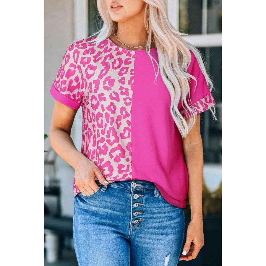 Leopard Two-Tone Round Neck Tee