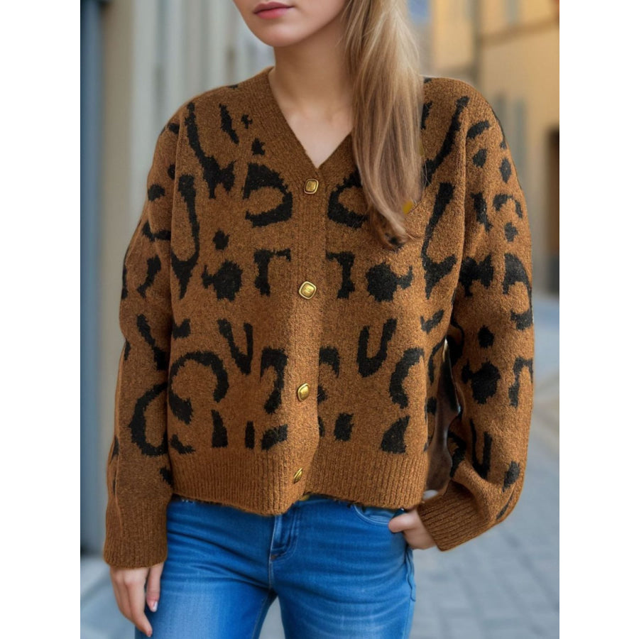 Leopard V-Neck Button Up Cardigan Apparel and Accessories