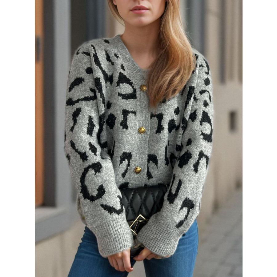 Leopard V-Neck Button Up Cardigan Apparel and Accessories