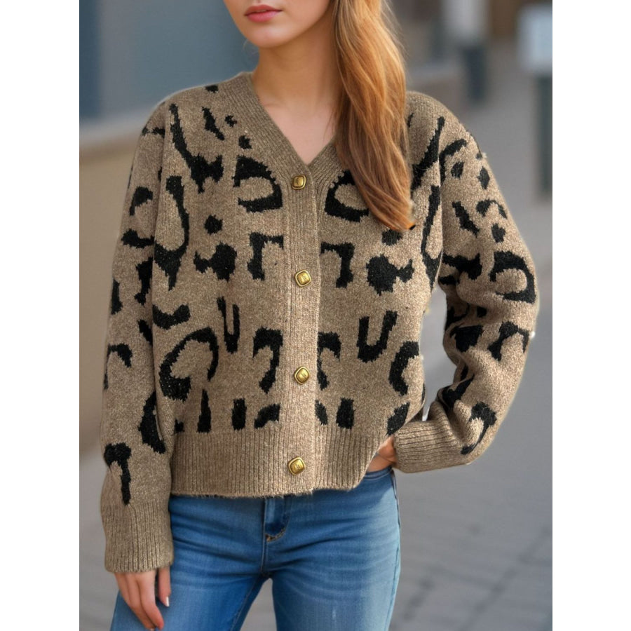 Leopard V-Neck Button Up Cardigan Apparel and Accessories