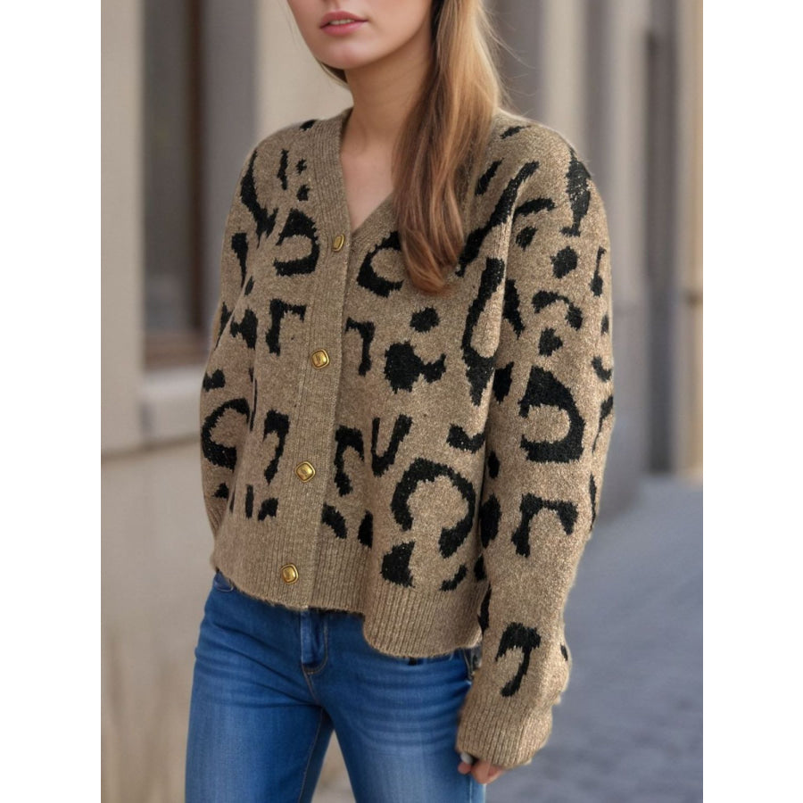 Leopard V-Neck Button Up Cardigan Apparel and Accessories