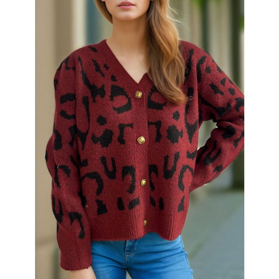 Leopard V-Neck Button Up Cardigan Apparel and Accessories