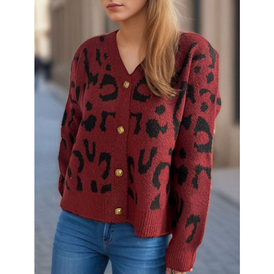 Leopard V-Neck Button Up Cardigan Apparel and Accessories