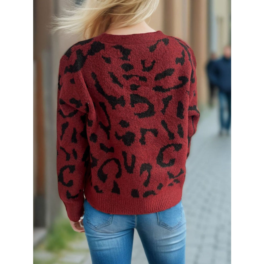 Leopard V-Neck Button Up Cardigan Apparel and Accessories