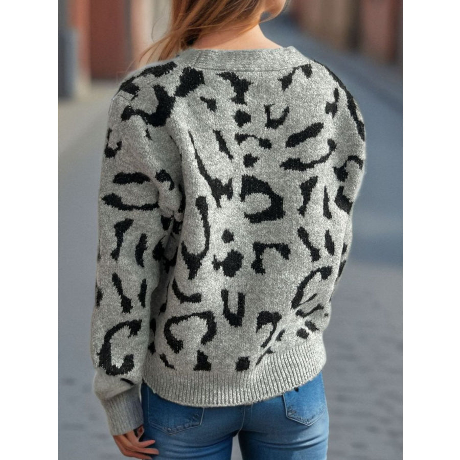 Leopard V-Neck Button Up Cardigan Apparel and Accessories